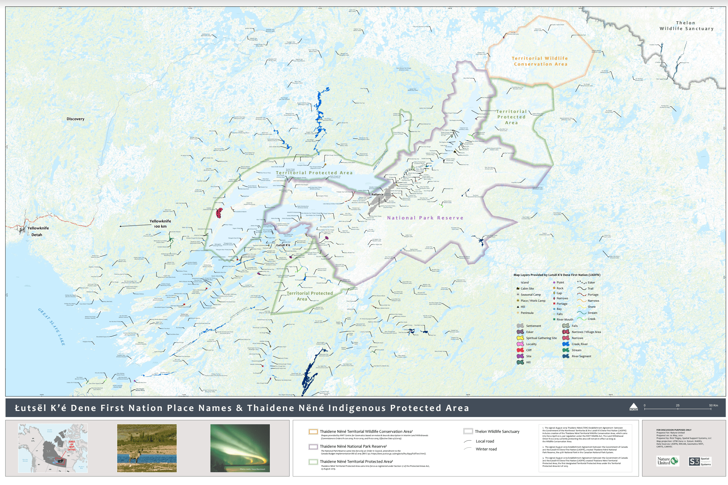 Map of Łutsël K’é Dene First Nation Place Names & Thaidene Nëné Indigenous Protected Area