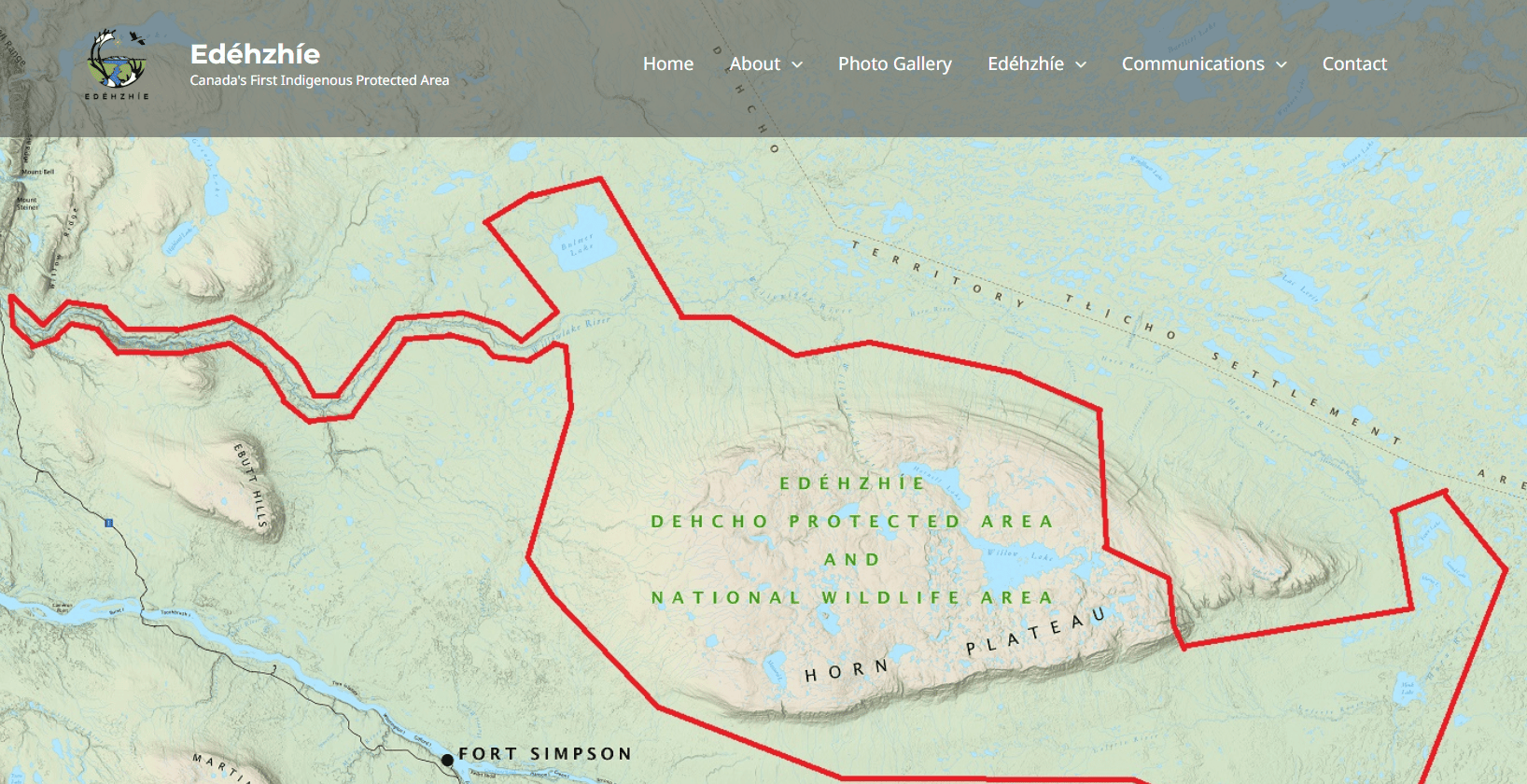 A map of the Edéhzhíe Dehcho Dene Protected Area in the Northwest Territories.