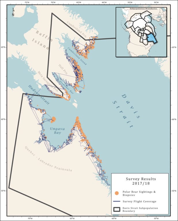 Map showing range of Davis Strait polar bear population